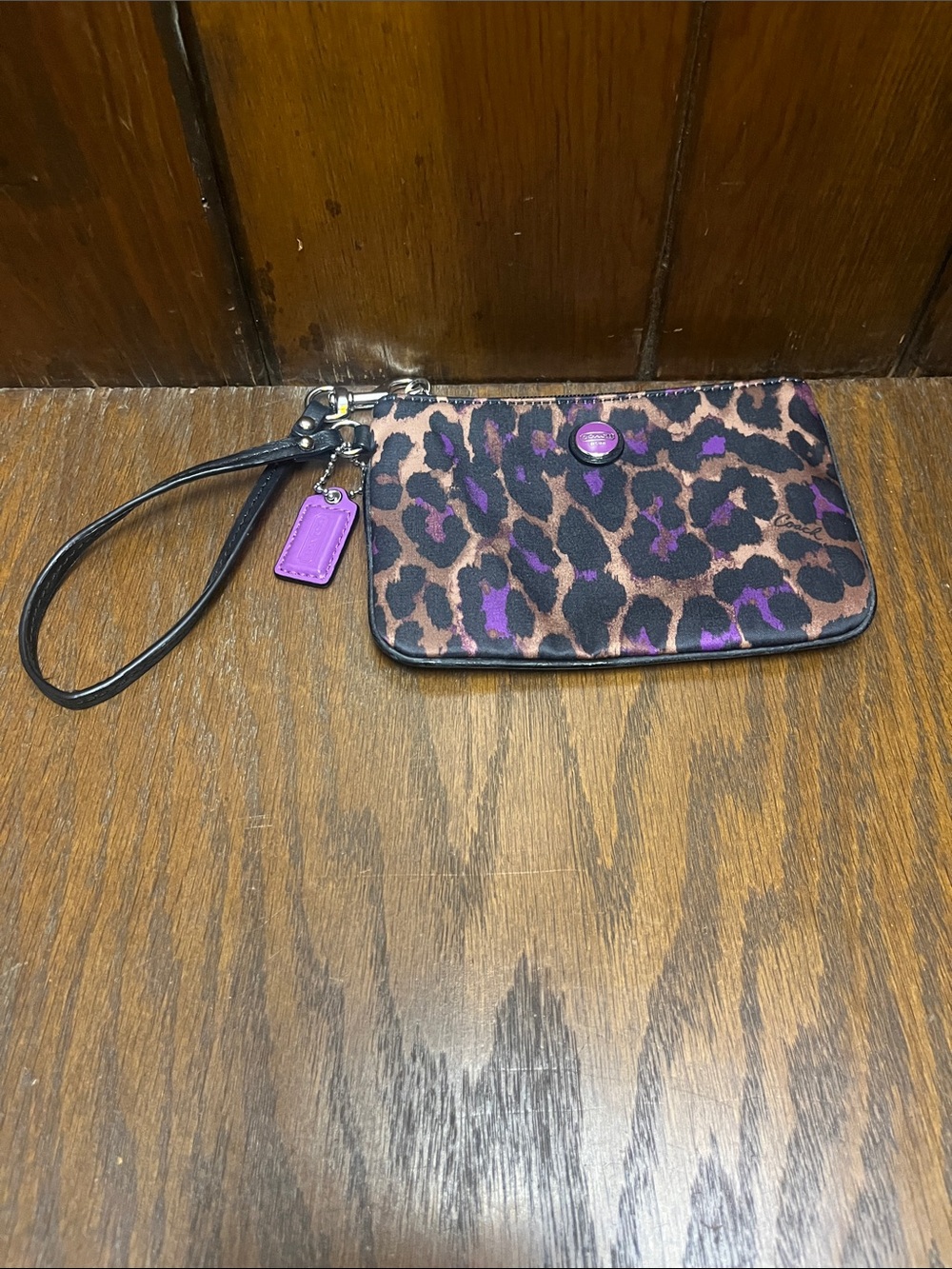Coach Purple, Black and Brown Leopard Print Wristlet